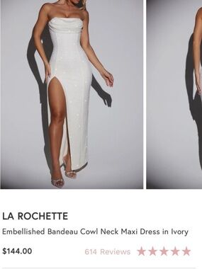 Oh Polly White La Rochette
Embellished Bandeau Cowl Neck Maxi
Dress